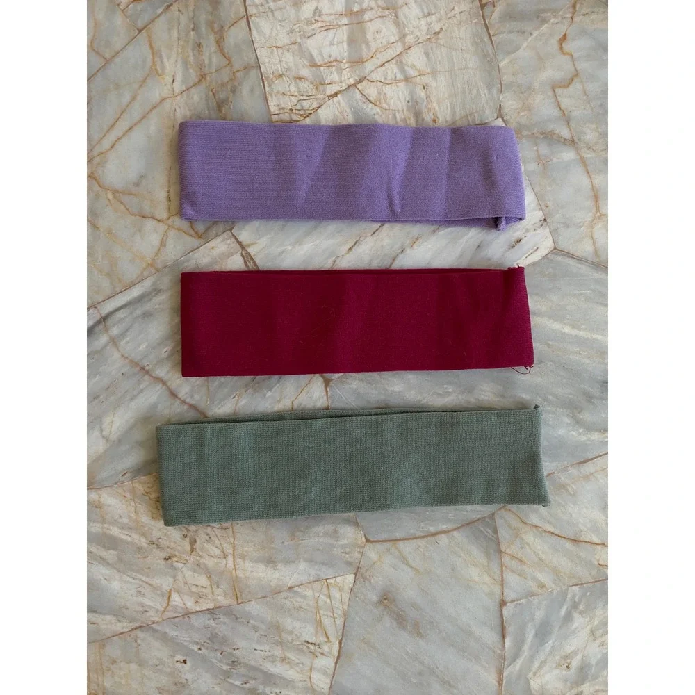 Set of 3 Wide Stretch Ribbed Knit Headbands Purple Burgundy Olive Green Sporty